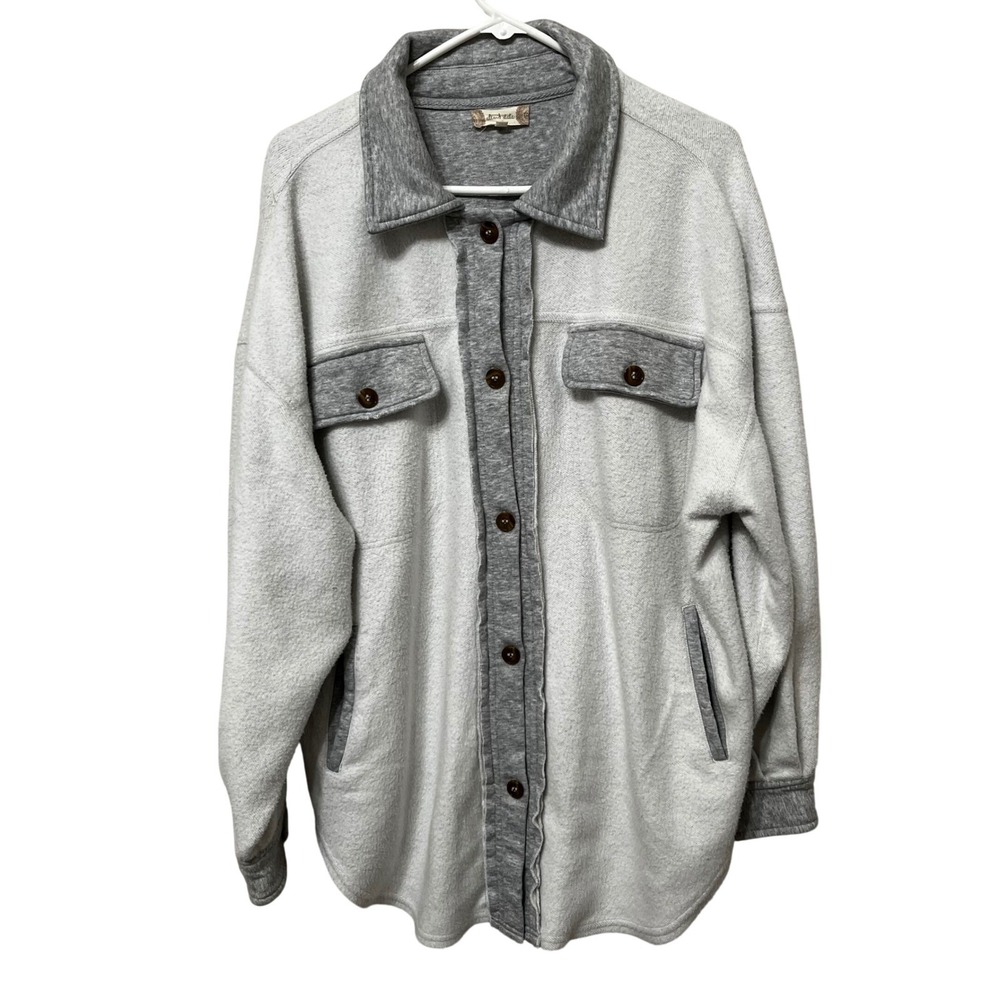 Altar'd State Womens XS Grey‎ Fleece Button Down Shacket Oversized Shirt Jacket